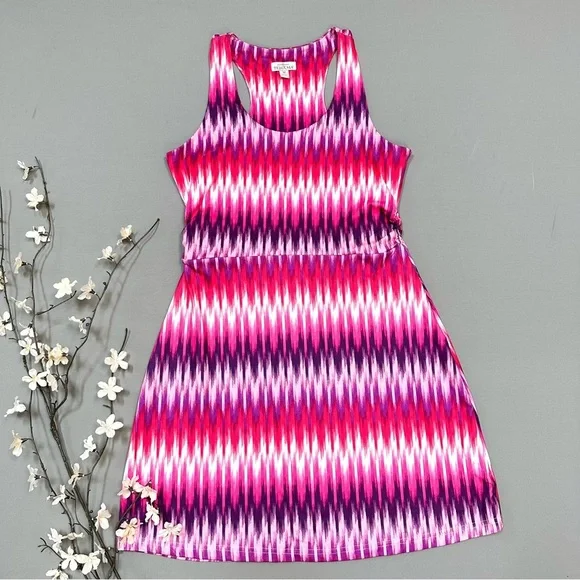 TEHAMA pink purple ikat soft yoga dress, M. - Picture 1 of 7